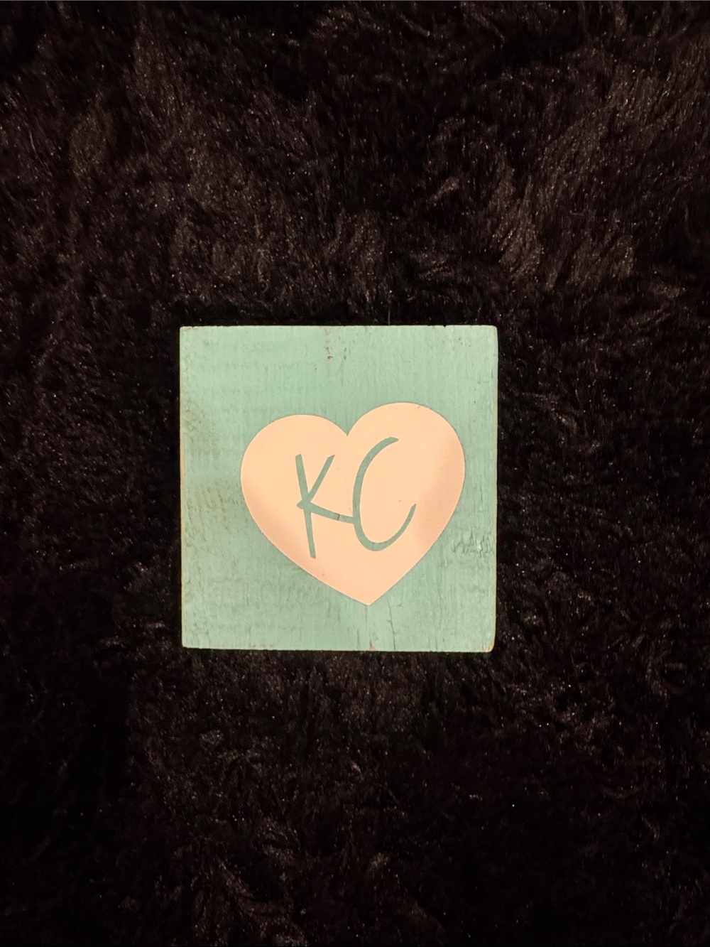 Turquoise Block Sign with Heart Initial Accent